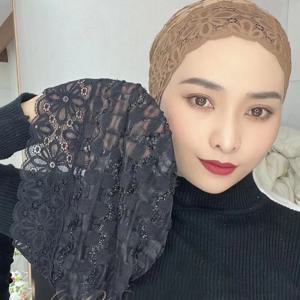 스카프 모자 아래 여름 통기성 레이스 이슬람 내부 Hijab 모자 Hijab 모자 아래 이슬람 Turban 보닛
