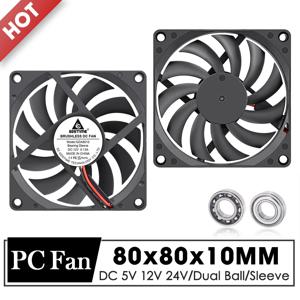 Gdstime 80mm 팬 DC 5V 12V 24V 80x80x10MM 브러시리스 냉각 팬 8010 이중 볼 쿨러 8CM PC 케이스 CPU 냉각 용 축 팬