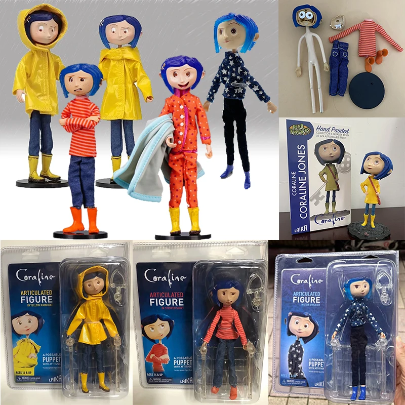 NECA 애니메이션 Coraline 인형 관절 애니메이션 그림 비옷 스웨터 줄무늬 셔츠 장난감 LA 소녀 장식 모델 Bithday 선물