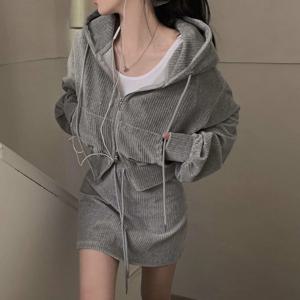 캐주얼 코듀로이 외투+스커트 세트 2025년 봄 캐주얼 심플 하이웨이스트 외투+스커트 세트 외투+스커트 세트 코듀로이 외투+스커트 세트