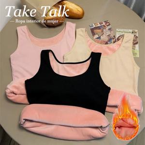 여성 겨울 열 속옷 탑 원활한 플러스 벨벳 셔츠 민소매 조끼 따뜻한 여성 언더 셔츠 솔리드 컬러 섹시한 란제리