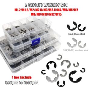 1 키트 M1.2 ~ M15 GB896 E 타입 서클립 샤프트 베어링 외부 고정 링 스냅 와셔 검정색 65mn 강철 304 A2 스테인리스 스틸