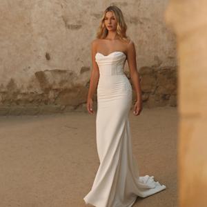 맞춤형 럭셔리 스트랩리스 레이스, 탑 민소매 웨딩 원피스 백 시스루 지퍼 버튼, 여성용 이브닝 드레스