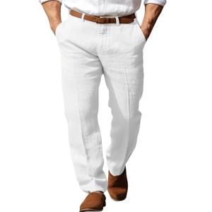 남성용 포멀 리넨 여름 바지, 스트레이트 튜브, 단색, 편안한 통기성, 포멀 비즈니스 패션, 기본 스타일