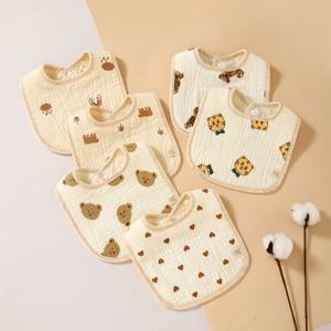아기 Bibs 모슬린 면화 신생아 스냅 버튼 부드러운 만화 삼각형 타액 수건 Burp Cloth Girls Boys Feeding Drool Bibs
