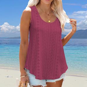 플러스 사이즈 곡선 밑단 탱크 탑, 여름용 캐주얼 크루넥 민소매 탱크 탑, 여성용 플러스 사이즈 의류