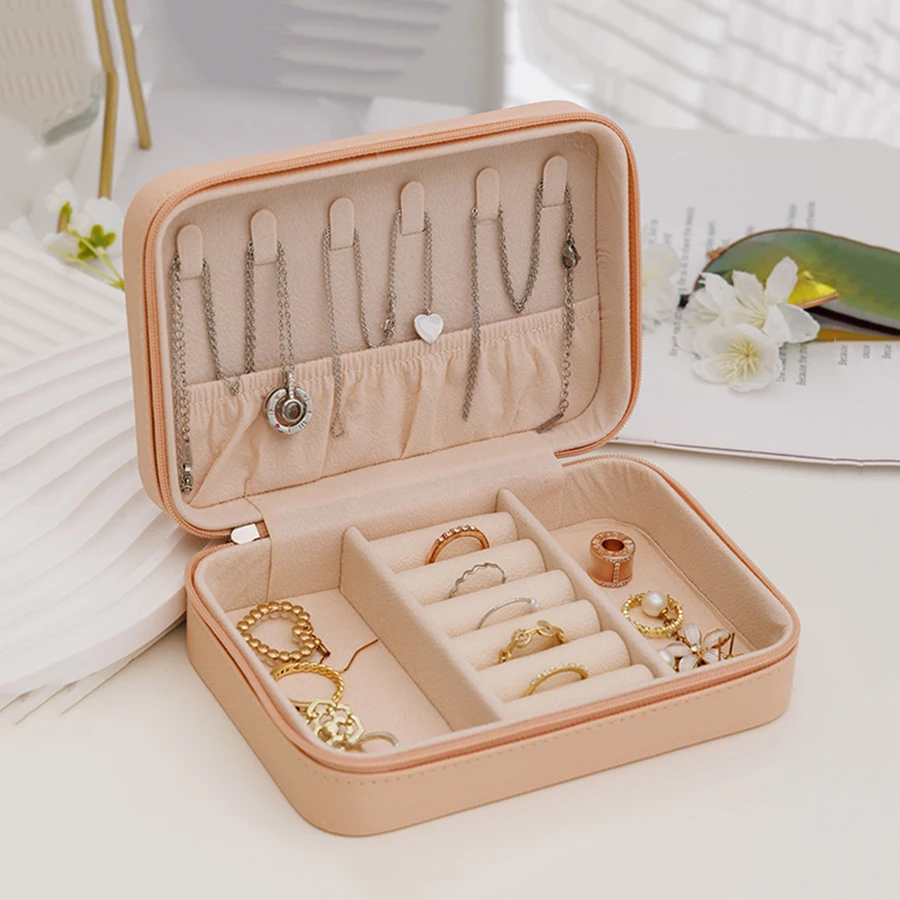 1pc 휴대용 보석 보관 상자 홈 여행 귀걸이 목걸이 반지 보석 상자 미니 계층화 된 보석 디스플레이 케이스