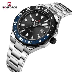 NAVIFORCE 럭셔리 스포츠 쿼츠 시계 남성용 빛나는 달력 시계 스테인레스 스틸 방수 손목 시계 Relogio Masculino