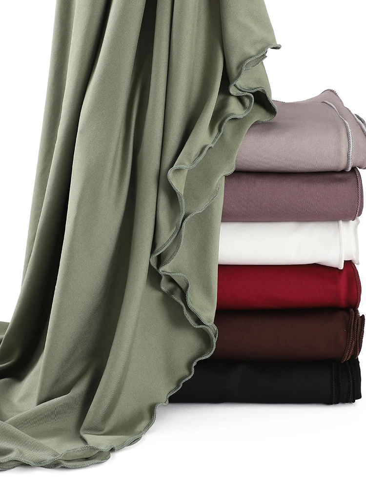 여성을위한 럭셔리 물결 모양의 가장자리 저지 Hijab 솔리드 컬러 밀크 실크 스카프 Headscarf 가을 목도리 신축성있는 쉬폰 스카프 Ramanda