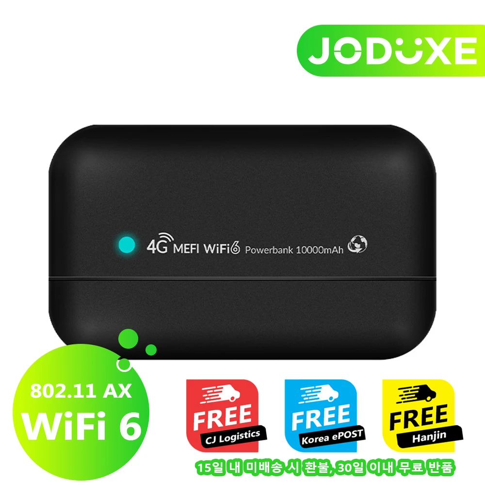 JODUXE 4G LTE WiFi 라우터 WiFi 6 10000mAh 모바일 WiFi 무선 모뎀 포켓 WiFi 300Mbps 핫스팟 글로벌 주파수 대역