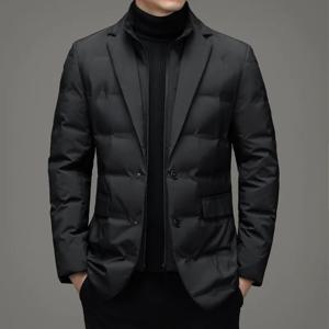 남성용 솔리드 컬러 탈부착 가능한 스탠드 칼라 긴 소매 캐주얼 비즈니스 트렌디 다운 코트 겨울 신상 패션 수트 블레이저 의류