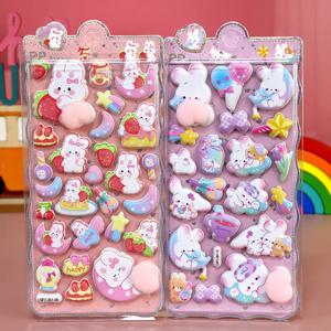 2개입 만화 스티커 3D 푹신한 스트레스 해소 토끼 카피바라 곰 전화 케이스 노트북 장식 저널 DIY 콜라주용