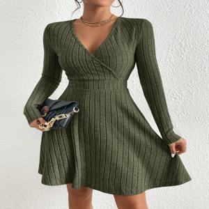 여성 슬림 피트 v 넥 긴 소매 니트 드레스 가을/겨울 섹시한 Bodycon 스웨터 미디 캐주얼 솔리드 컬러 드레스