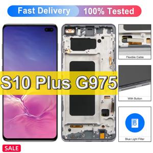 TFT S10 플러스 스크린 교체, 삼성 갤럭시 S10 플러스 LCD 디스플레이 G975F G975U, 삼성 S10 + 용 터치 디지타이저 프레임 포함