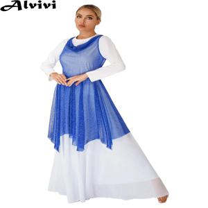 여성 성인 민소매 윤기 있는 쉬어 댄스 드레스, 볼룸 모던 서정적 댄스 무대 공연 댄스웨어 교회 합창단 의류