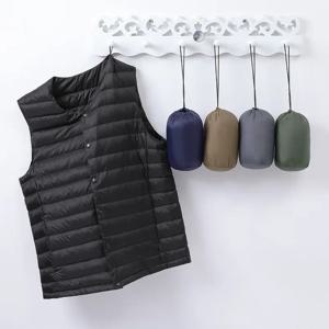 남성용 민소매 다운 라이너 조끼 2023 새로운 가을 겨울 초경량 Packable 따뜻한 화이트 오리 다운 남성 조끼 자켓