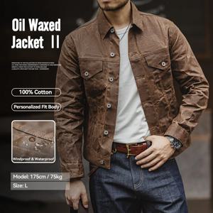 Maden 아메카지 레트로 남성용 오일 왁스 재킷 캔버스 면소재 카키 군복 가벼운 캐주얼 작업복 사파리 스타일 코트 남자 의류