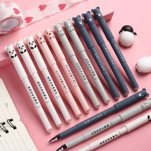 12pcs 동물 팬더 지울 수있는 젤 펜 0.5mm 블루 블랙 지울 수있는 펜 리필 막대 빨 수있는 손잡이 학교 용품 편지지