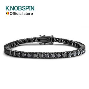 KNOBSPIN 3mm 4mm 블랙 Moissanite 테니스 팔찌 전체 다이아몬드 GRA 925 스털링 실버 도금 18k 힙합 팔찌 여성용 남성용