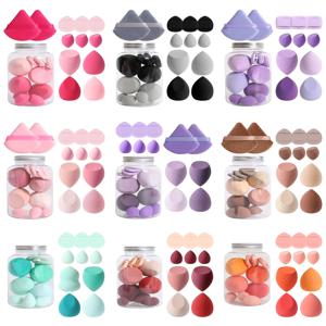 12Pcs 메이크업 스펀지 세트(저장 용기 포함) 라텍스 프리, 메이크업 스펀지 핑거 퍼프, 이중 용도 습식 및 건식 파운데이션 화장품 퍼프