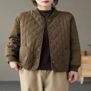 여성용 가벼운 짧은 면 재킷 가을 겨울 엄마 스타일 퀼팅 면 패딩 코트 단색 출퇴근 친화적