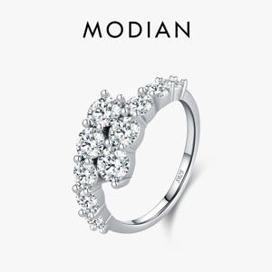 MODIAN 925 스털링 실버 클래식 럭셔리 라운드 CZ 영원 밴드 반지 여성을위한 결혼 약혼 성명 보석 선물