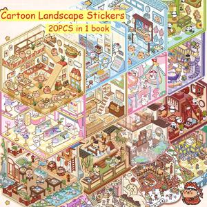 20Pcs 20in1 3D 풍경 스티커 컬렉션 도서 앨범 만화 장면 DIY 장난감 게임 축제 어린이를위한 생일 선물 소녀 어린이