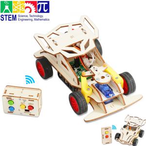 DIY 나무 원격 제어 자동차 미니 4 륜 구동 레이싱 자동차 과학 실험 키트 십대 어린이 선물을위한 줄기 교육 장난감