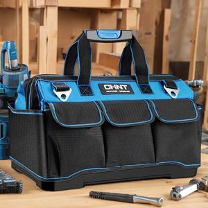 1pc 캔버스 도구 가방 - 전기 기사/작업장용 멀티 포켓 정리함 |   강화된 핸들 및 어깨끈, 블랙 & 네이비