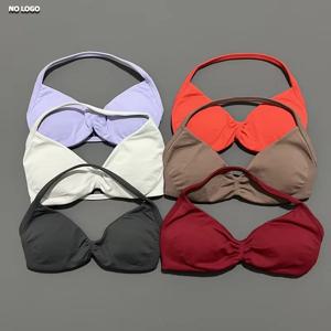 HISTELLO 스트래피 스포츠 브라 여성용 심리스 요가 크롭탑 탈부착 가능한 패드 내장 내구성 있는 원단 러닝 피트니스 짐 브라