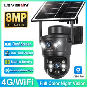 LS VISION 4G / WiFi 태양광 카메라 듀얼 렌즈 야외 8MP 4K 저전력 배터리 IP 카메라 PIR 야간 투시경 V380 Pro CCTV 보안