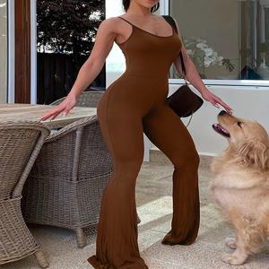 여성 슬리브리스 슬림핏 요가 드레스 팬츠 캐주얼 플레어 스포츠 슬링 힙 섹시 봄 여름 2025