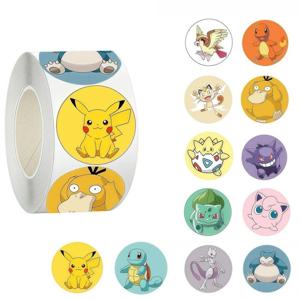 500PCS/Roll 귀여운 포켓몬 피카추 만화 애니메이션 씰링 스티커 장식 DIY PVC 노트북 데칼 낙서 Stiker 보상 선물 장난감
