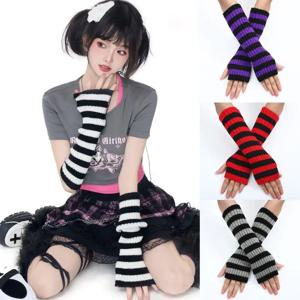 고딕 할로윈 스트라이프 니트 핑거리스 암 슬리브 Y2K 여성용 크리스마스 롱 암 워머 하라주쿠 겨울 암 워머