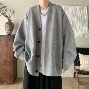 카디건 후드티 남성용 봄가을 블랙 루즈핏 헤비웨이트 아우터웨어 패션 브랜드 2025 신상 고급 봄가을 캐주얼