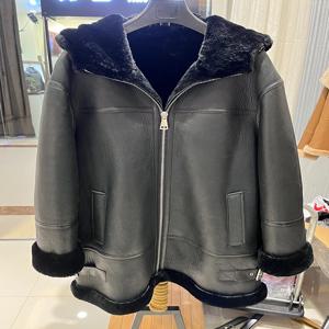 겨울 여성 기관차 정장 진짜 천연 메리노 양 모피 코트 후드 정품 가죽 자켓 두꺼운 따뜻한 럭셔리 여성 코트