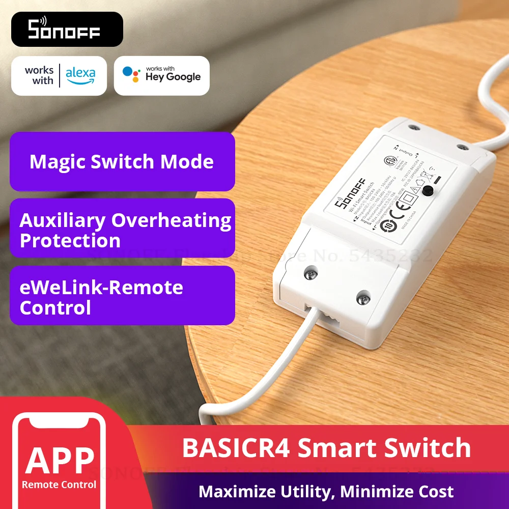 SONOFF BASICR4 와이파이 스위치, 스마트 홈 릴레이 조명 스위치, 범용 차단기 타이머, 구글타이머, sonoff스마트 스위치, eWeLink 리모컨 Alexa Alice Google Home