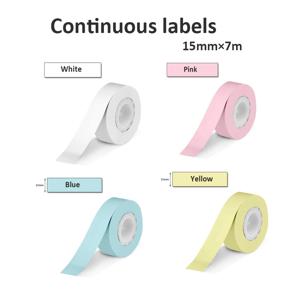 KingJim LR5C 라벨 메이커용 연속 라벨 테이프, 흰색 및 투명 자체 접착 라벨 테이프, P12 P15 P50 Q30 D30, 1 롤, 15mm * 7m