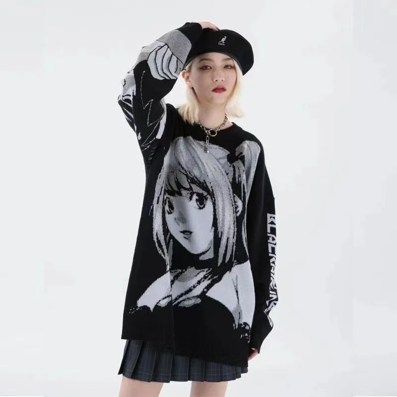 Y2K 여성 힙합 streetwear 하라주쿠 스웨터 빈티지 일본식 애니메이션 소녀 니트 소프트 풀오버 스웨터 여성 의류
