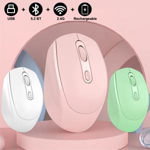 충전식 Bluetooth 호환 무선 마우스 컴퓨터 노트북 PC 음소거 일시 중지 용 USB RGB 1600 인치 당 점 마우스가있는 2.4G 광학 마우스