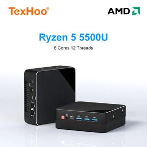 TexHoo AMD R5 5500U 미니 PC 6코어 12스레드 16/32GB DDR4 512GB/1TB SSD WiFi5 미니 컴퓨터 미니 데스크탑