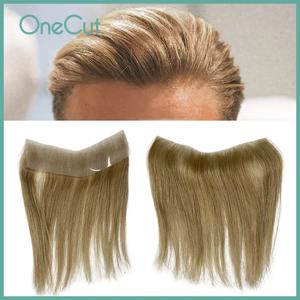 얇은 스킨 PU V 스타일 전면 내추럴 헤어 라인 남성용 모세관 보형물, 인모 금발 색상 교체 시스템 유닛