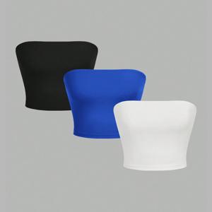 여성용 스트랩리스 베스트 민소매 크롭탑 레이디스 튜브탑 플랫 입 네이블 랩 체스트탑 3종 ﻿ 파티 의상