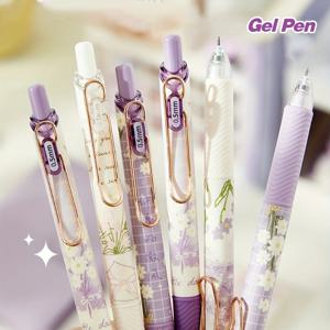 4pcs 귀여운 꽃 젤 펜, 개폐식 젤 펜, 0.5mm 빠른 건조 검정 잉크 펜 귀여운 펜, 파인 포인트 펜, 부드러운 쓰기 펜