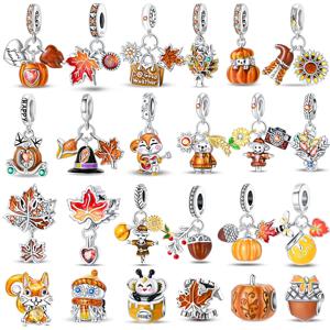925 스털링 실버 가을 수확 시리즈 다람쥐 메이플 리프 호박 매력 펜던트 맞는 925 원래 팔찌 DIY 쥬얼리