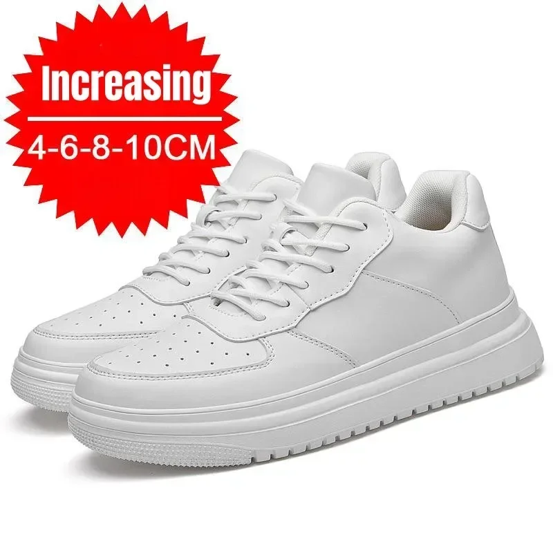 PDEP 남성용 새로운 신장 증가 신발 10cm 보이지 않는 엘리베이터 스니커즈 화이트 Leathe Sport Zapatillas De Hombre 빅 사이즈 46