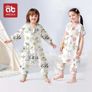 AIBEDILA 어린이를위한 어린이 침낭 0-7 년 어린이 점프 슈트 여름 아기 Sleepsack 통기성 대나무 면화 신선한 잔디 인쇄