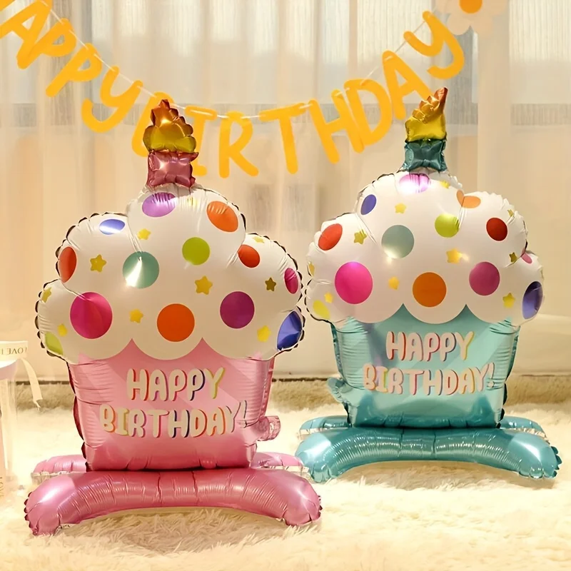 1, 수직 케이크 풍선, 핑크 블루 생일 파티 풍선, 배경 장식, 생일 축하 장식