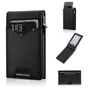 IWANTTI 남성용 미니멀리스트 슬림 카드홀더, 카드 이젝터가 포함된 프리미엄 패브릭 지갑, RFID 차단 전면 포켓 세련된 디자인