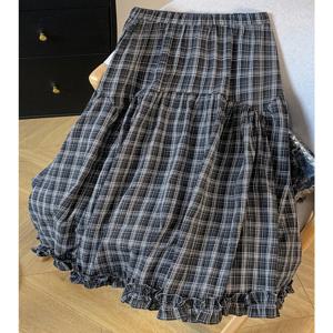 여성용 하이웨이스트 A라인 미니스커트 여름 2025 플로럴 레이스 트림 체크 패턴 다용도 패셔너블 플러스 사이즈 하프 바디 스커트